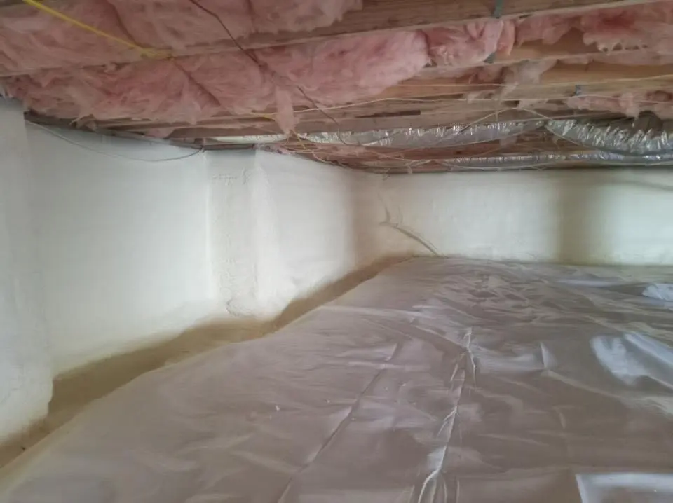 Crawl space encapsulation with closed-cell spray foam for Commercial Roof Restoration in Rose